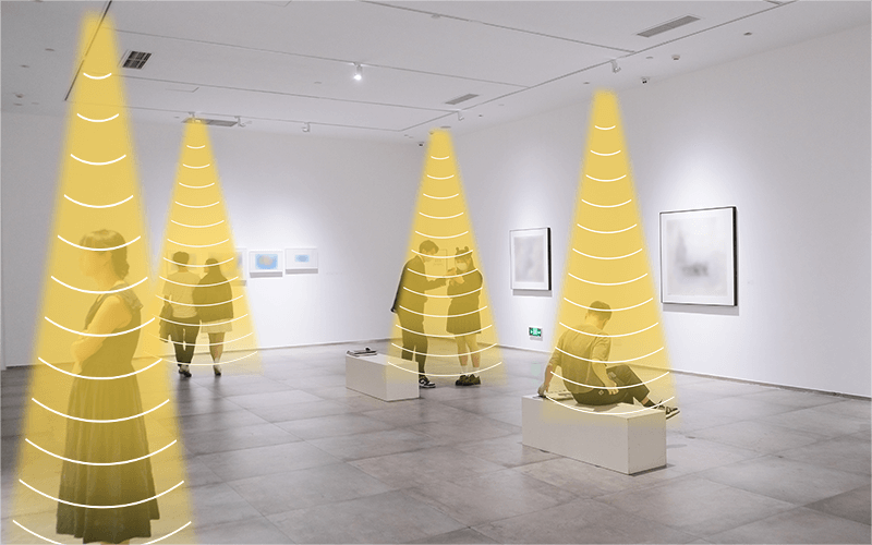 畫廊展覽，利用定向音箱，實現聲音分區，互不干擾