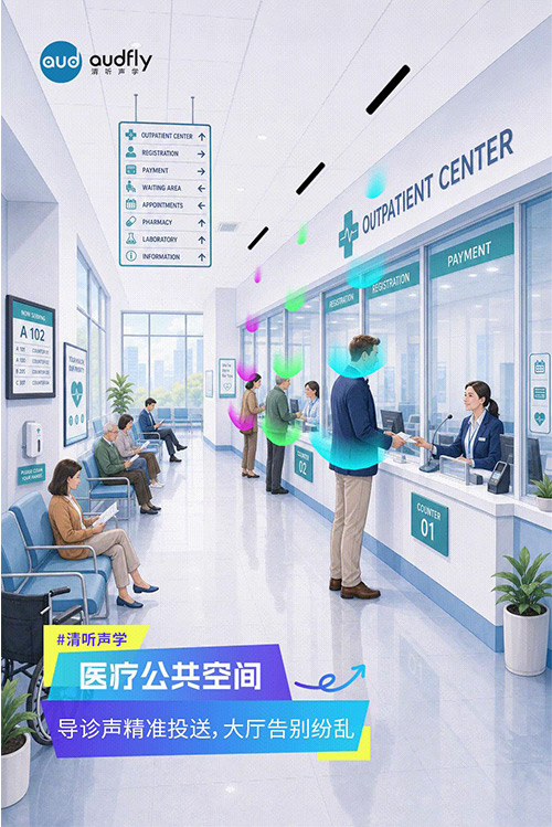 清聽聲學定向發聲技術應用于醫院公共空間，實現精準導診，營造安靜舒適的就診環境