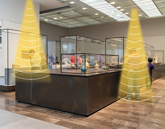 展廳定向音響精準聲音控制，區域語音獨立，無干擾。